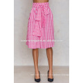 Venda quente a linha rosa e branco gingham gravata cintura midi saia de verão fabricação atacado moda feminina vestuário (ta0045s)